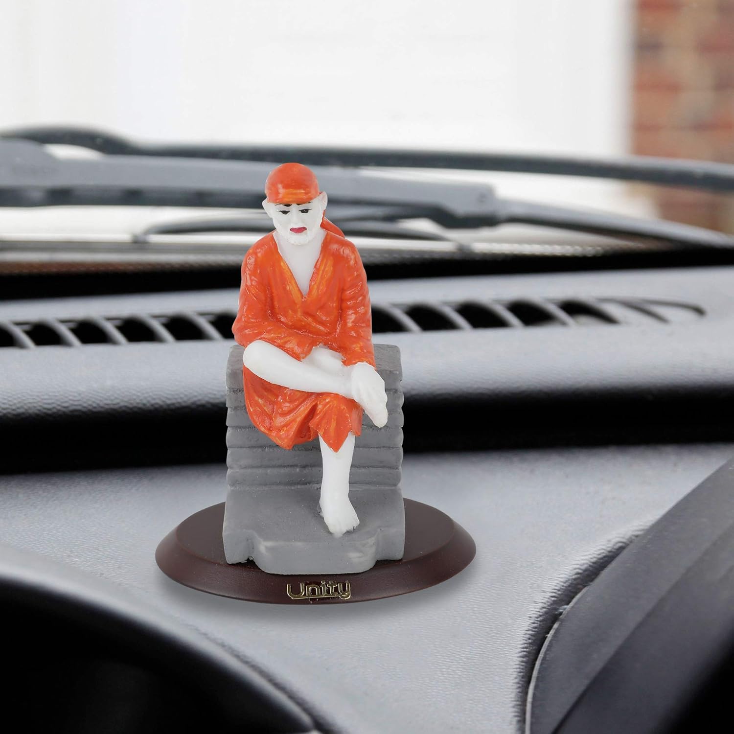 VOILA Shirdi Sai Baba Statue (Orange) for Vehicle (Auto/Car/Bus/Truck) Dashboard, Mandir & Office Table