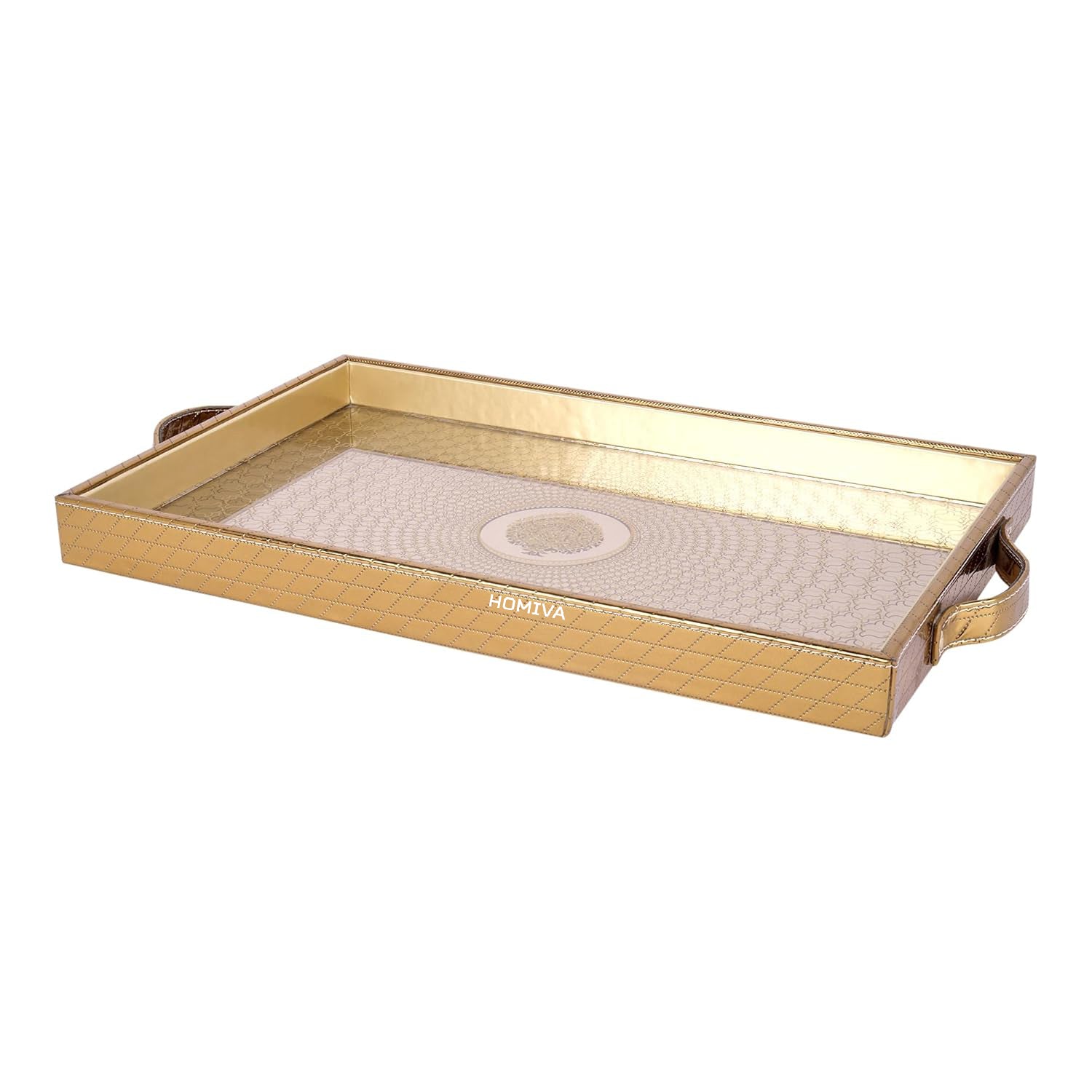 HOMIVA Stylish Leatherette Tray with Glass Bottom – Elegant & Durable for Serving and Organizing Home & Kitchen