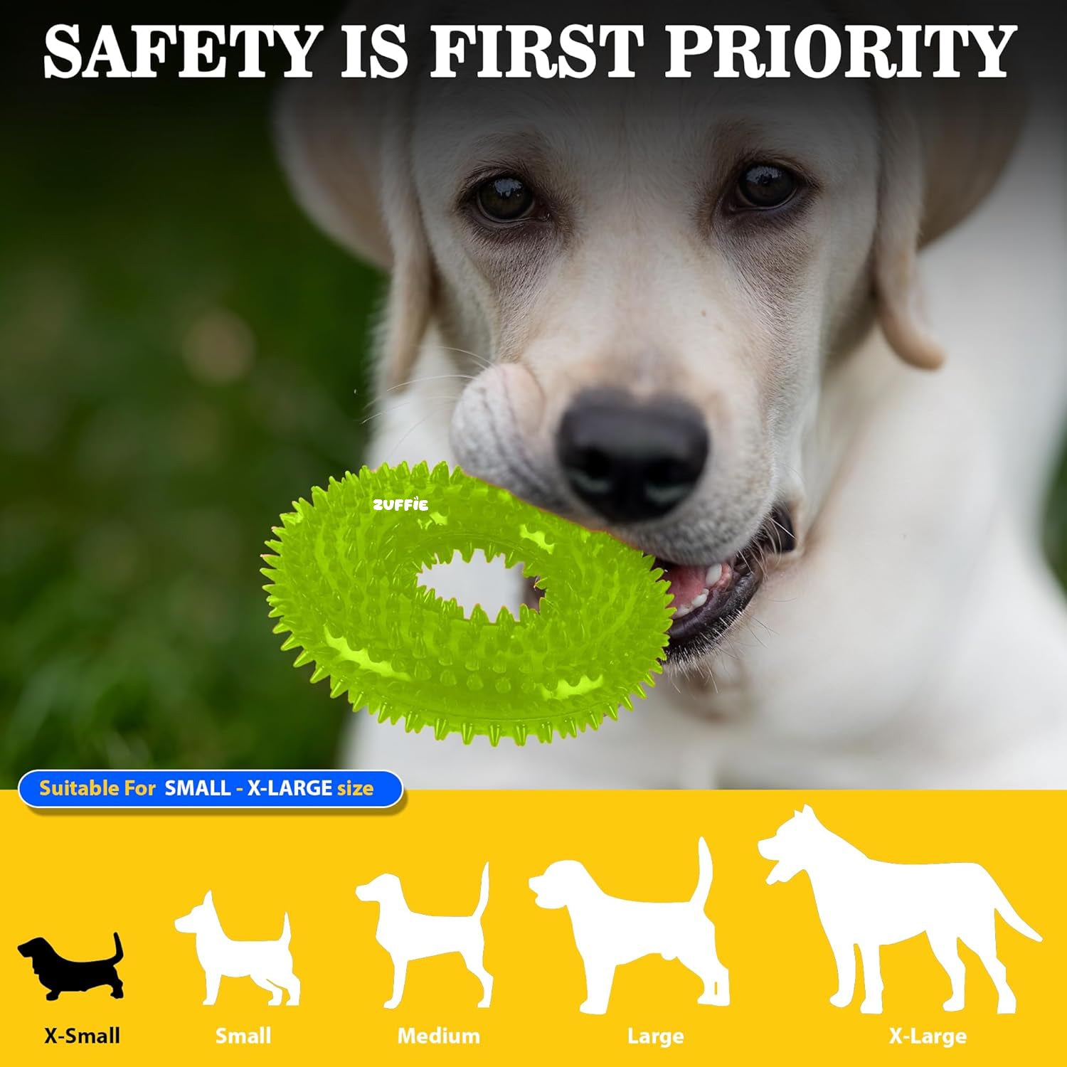 ZUFFIE Dog Spiky Ring Toy - Durable & Bouncy Rubber Chew Toy (Pack of 1) - Green