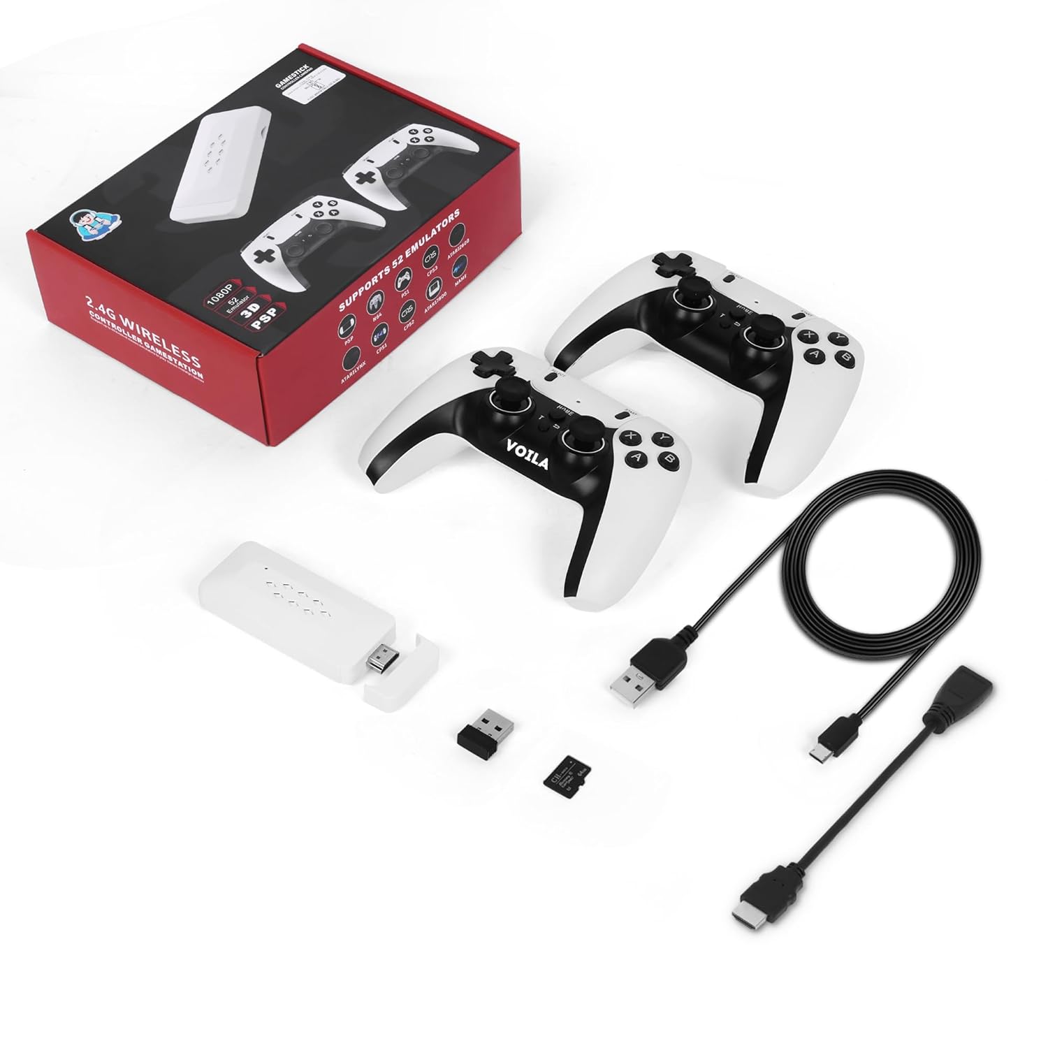 VOILA M22 V2.0 Gaming Console, Retro Gaming Stick, Wireless HD, 52 Emulators, 30,000+ Games, 64GB, Classic Edition with Tekken, GTA-Vice-City, God of War etc. CE, ROHS and BIS Certified, Original Unit.