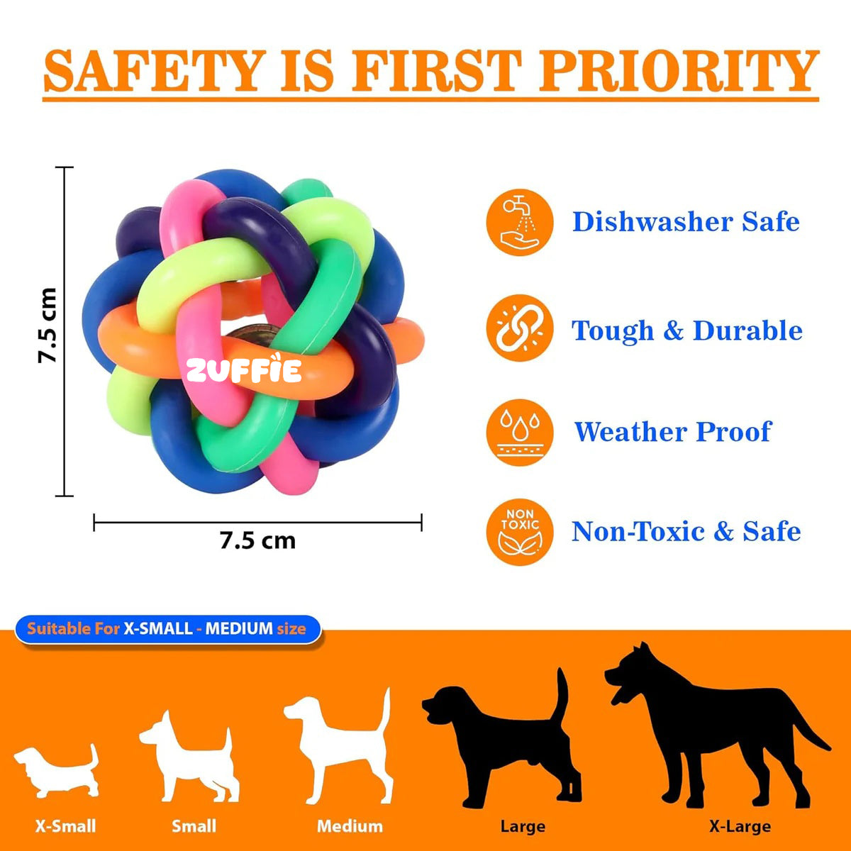 ZUFFIE Multi-Color Bouncy Dog Toy Ball For Small & Medium Dogs, Interactive Rubber Ball for Teething & Playtime