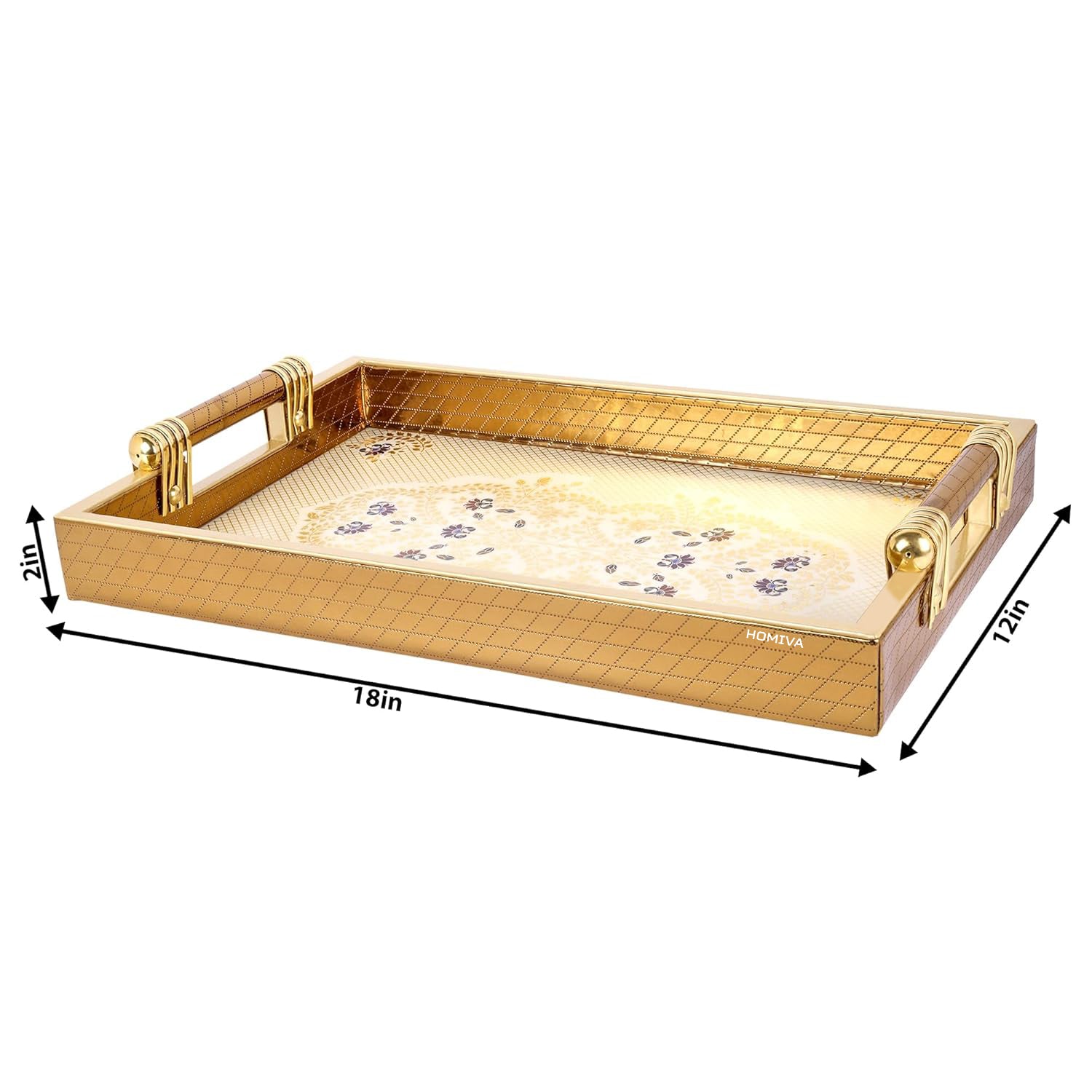 HOMIVA Elegant & Durable Leatherette Tray with Handles – Perfect for Serving Drinks, Snacks, and Organizing Home, Kitchen, and Coffee Table