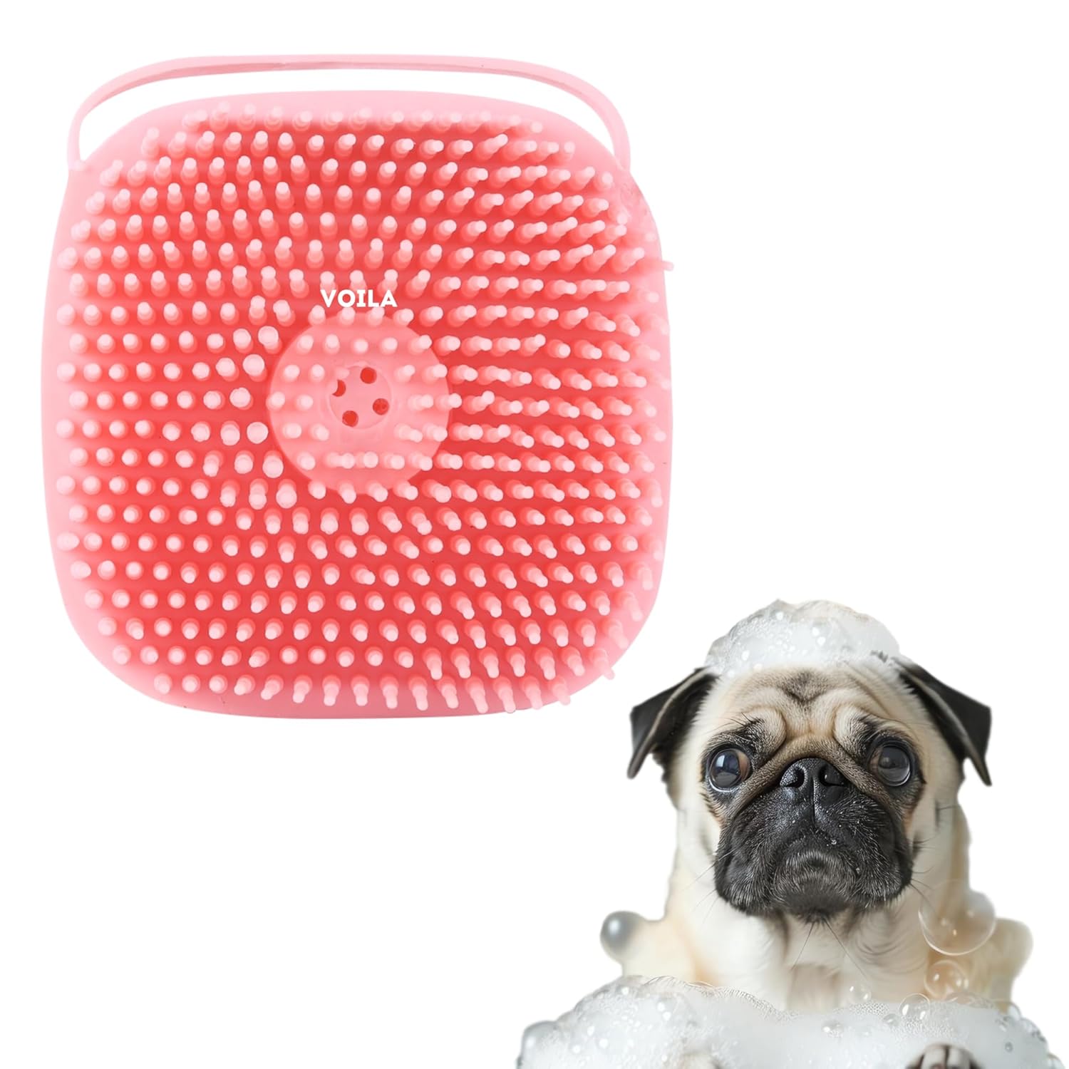 ZUFFIE Dog Shampoo Dispenser & Brush, 2 in 1 Wash and Massage Tool for Dogs - Pink