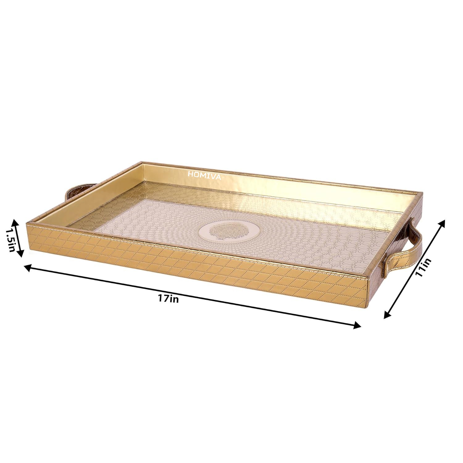 HOMIVA Stylish Leatherette Tray with Glass Bottom – Elegant & Durable for Serving and Organizing Home & Kitchen