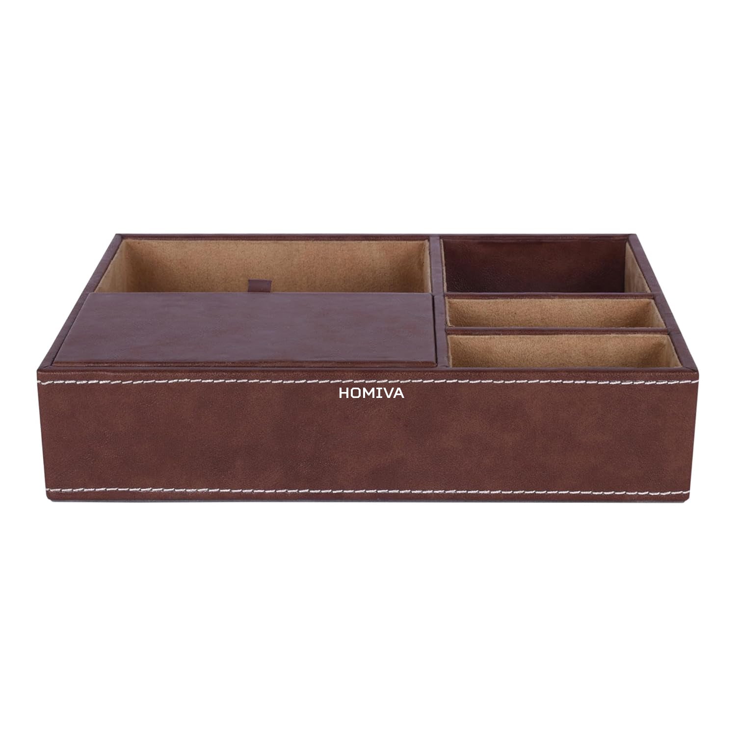 HOMIVA Leatherette Table Desk Organizer with Multiple Compartments – Brown
