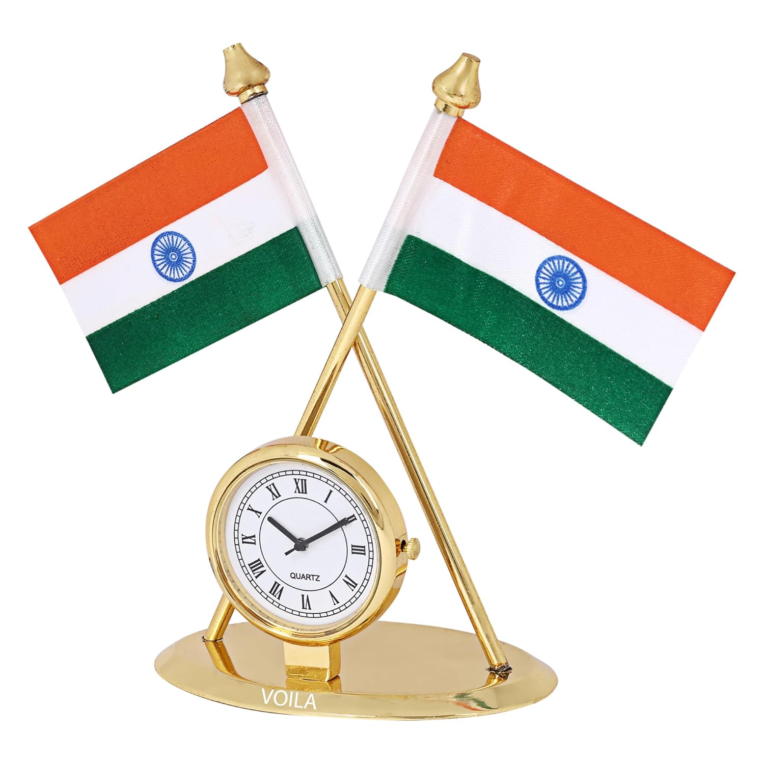 VOILA Indian Flag with Round Clock for Vehicle (Car / Auto / Bus / Truck) Dashboard & Office Desk