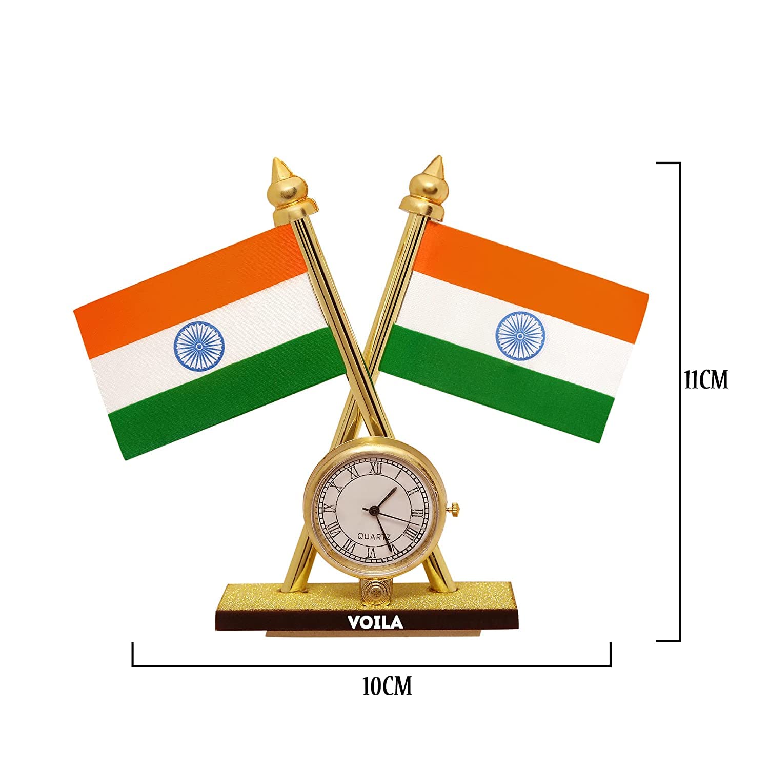VOILA Indian Flag with Clock for Vehicle (Auto, Car, Bus, Truck) Dashboard, Home and Office Decor
