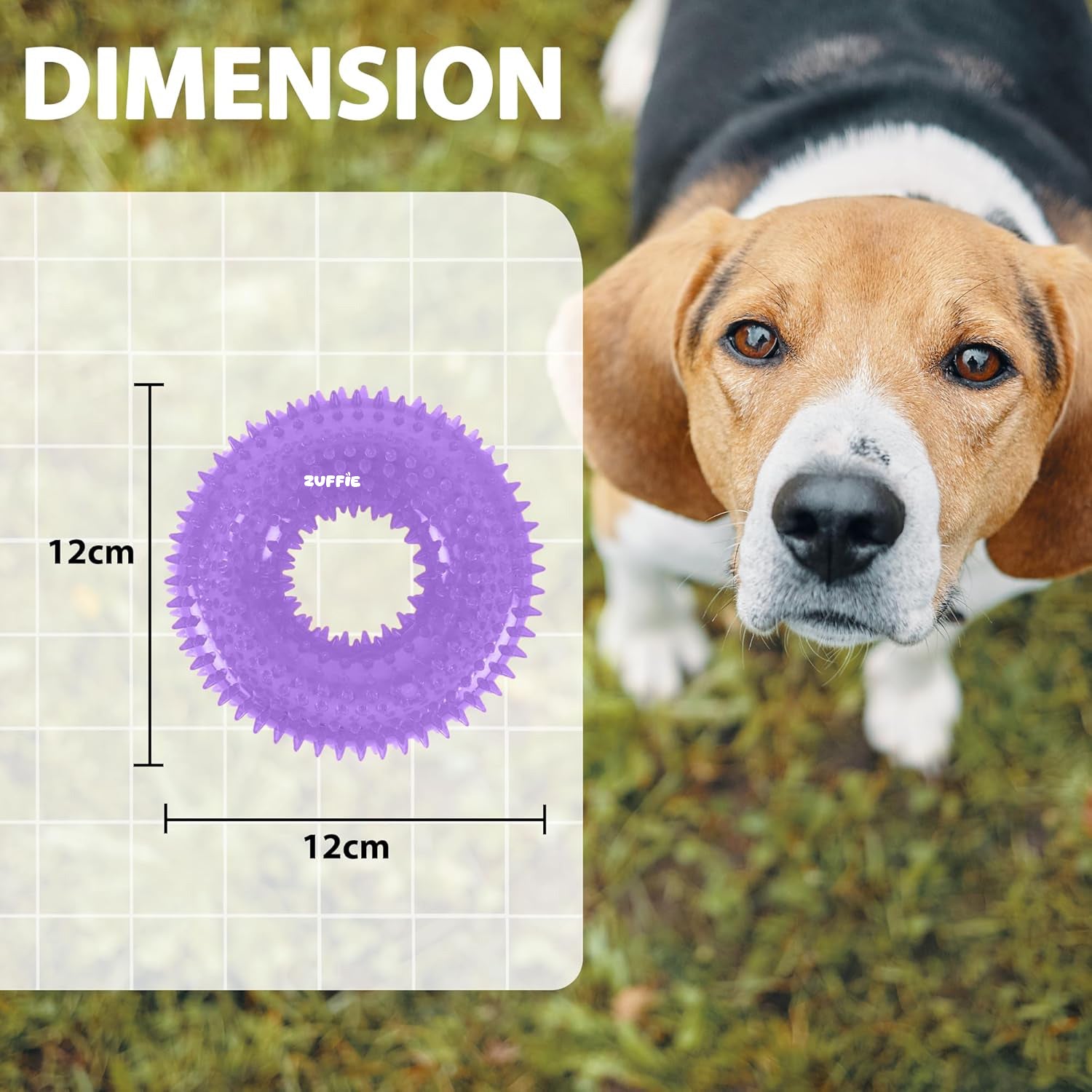 ZUFFIE Dog Spiky Ring Toy - Durable & Bouncy Rubber Chew Toy - Violet