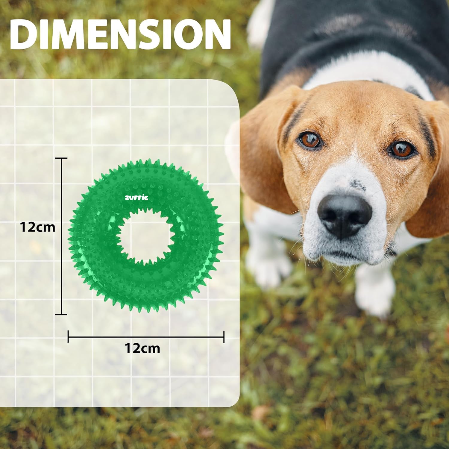 ZUFFIE Dog Spiky Ring Toy - Durable & Bouncy Rubber Chew Toy - Dark Green