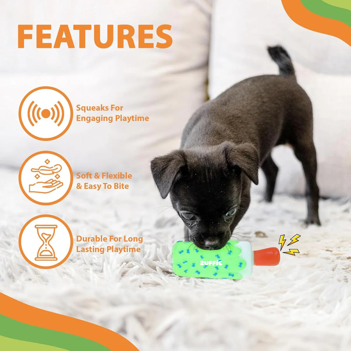 ZUFFIE Dog Ice Cream Toy, Fun & Interactive Ice Cream Shaped Dog Toy for Chewing, Fetch & Play