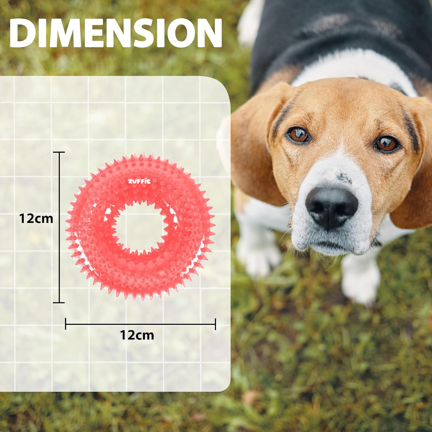 ZUFFIE Dog Spiky Ring Toy - Durable & Bouncy Rubber Chew Toy - Red