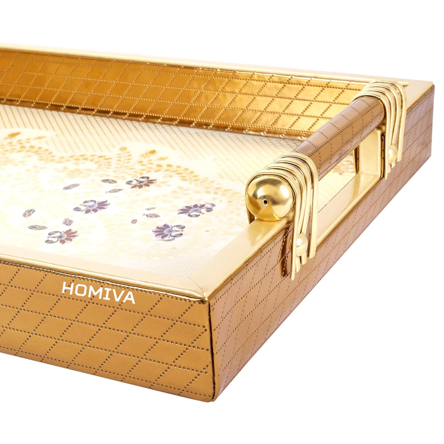 HOMIVA Elegant & Durable Leatherette Tray with Handles – Perfect for Serving Drinks, Snacks, and Organizing Home, Kitchen, and Coffee Table