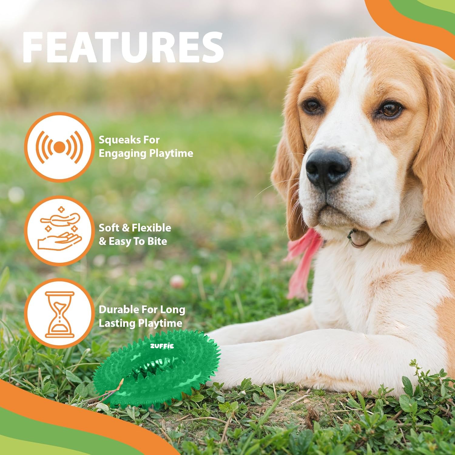 ZUFFIE Dog Spiky Ring Toy - Durable & Bouncy Rubber Chew Toy - Dark Green