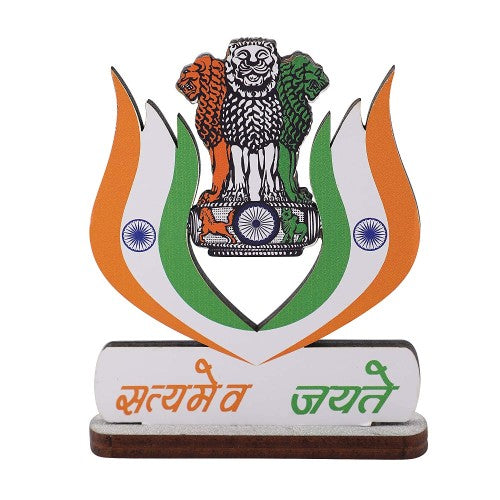 VOILA Indian Flag with Satyamev Jayate and Lotus Shape for Car Dashboard, Study Table, Home & Office