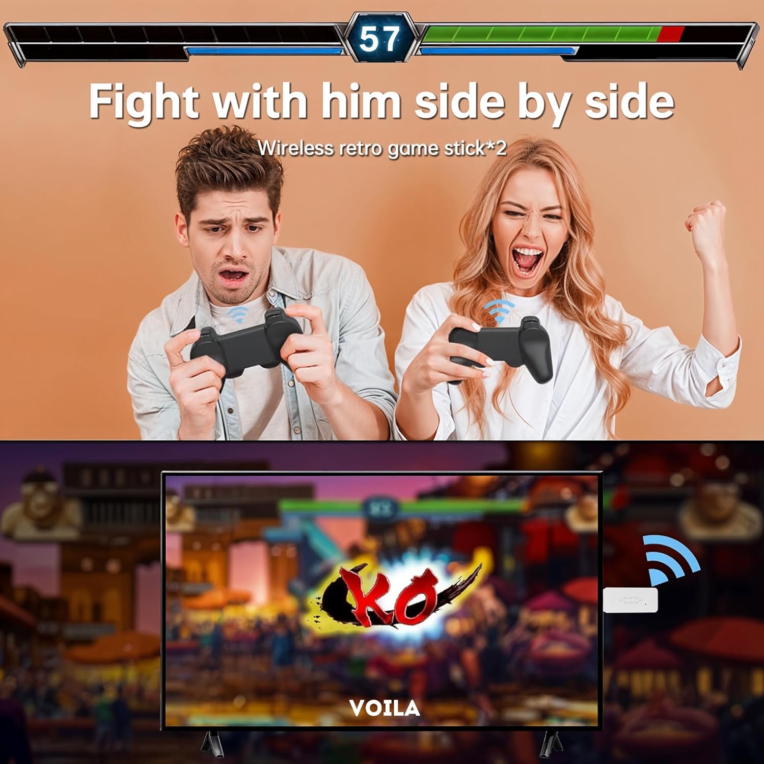 VOILA M33 Wireless Gaming Console, 3D Gaming Stick, Video Game Console, 4K HD TV Output, Built-in 30000+ Games, 64 gb Memory Card, good for all ages, CE, ROHS and BIS Certified, Original Unit.