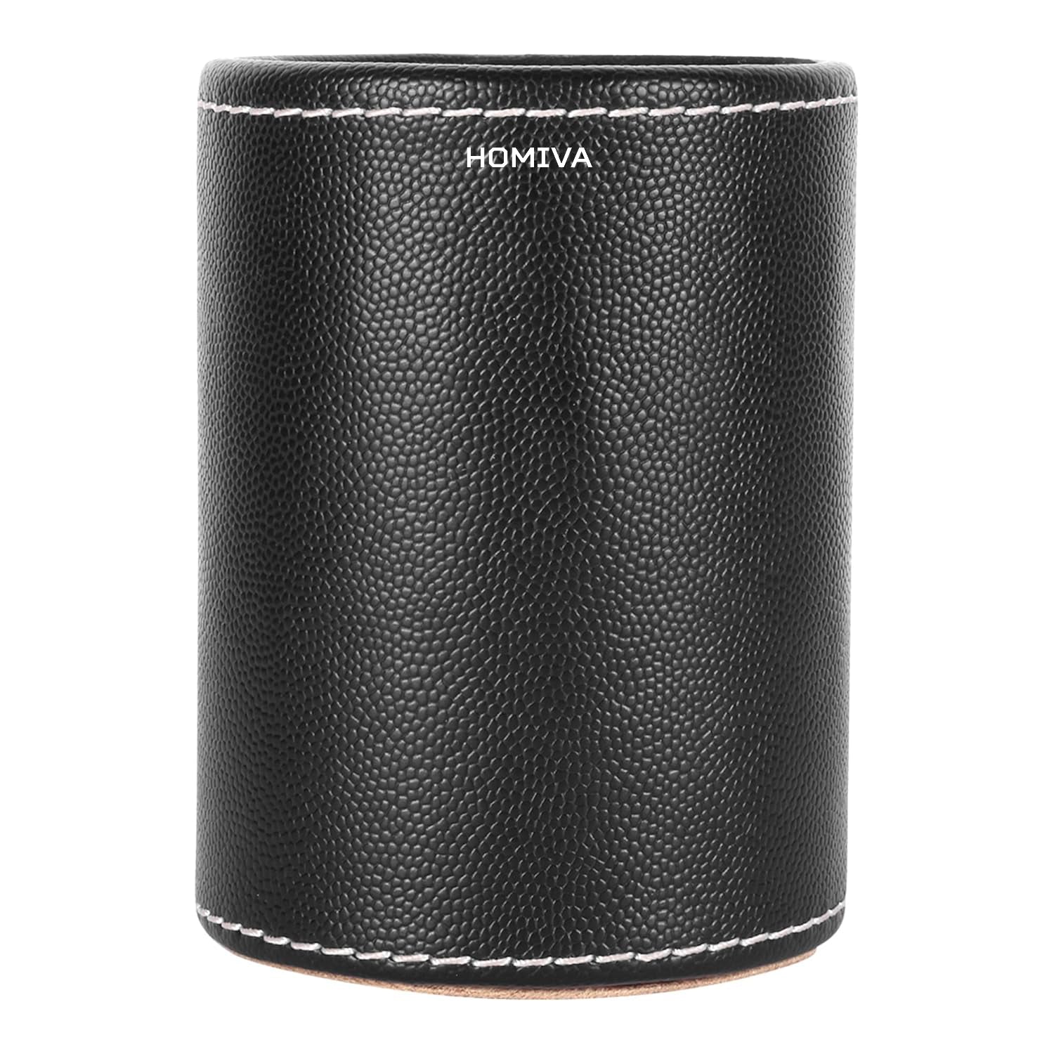 HOMIVA Black Leatherette Pen Holder – Stylish & Functional Desk Organizer for Pens, Pencils & Office Supplies – Ideal for Home, Office & Study