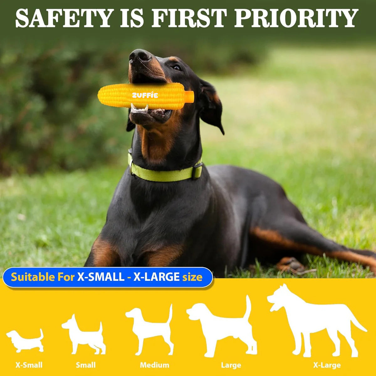 ZUFFIE Corn Shaped Dog Toy, Chew-Resistant & Squeaky Corn for Playtime, Long-Lasting Rubber Toy for Small, Medium & Large Dogs