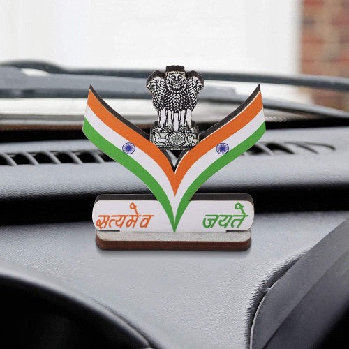 VOILA Indian Flag with Satyamev Jayate on Arrow Design for Vehicle (Car, Bus, Auto, Truck) Dashboard Home & Office Flag
