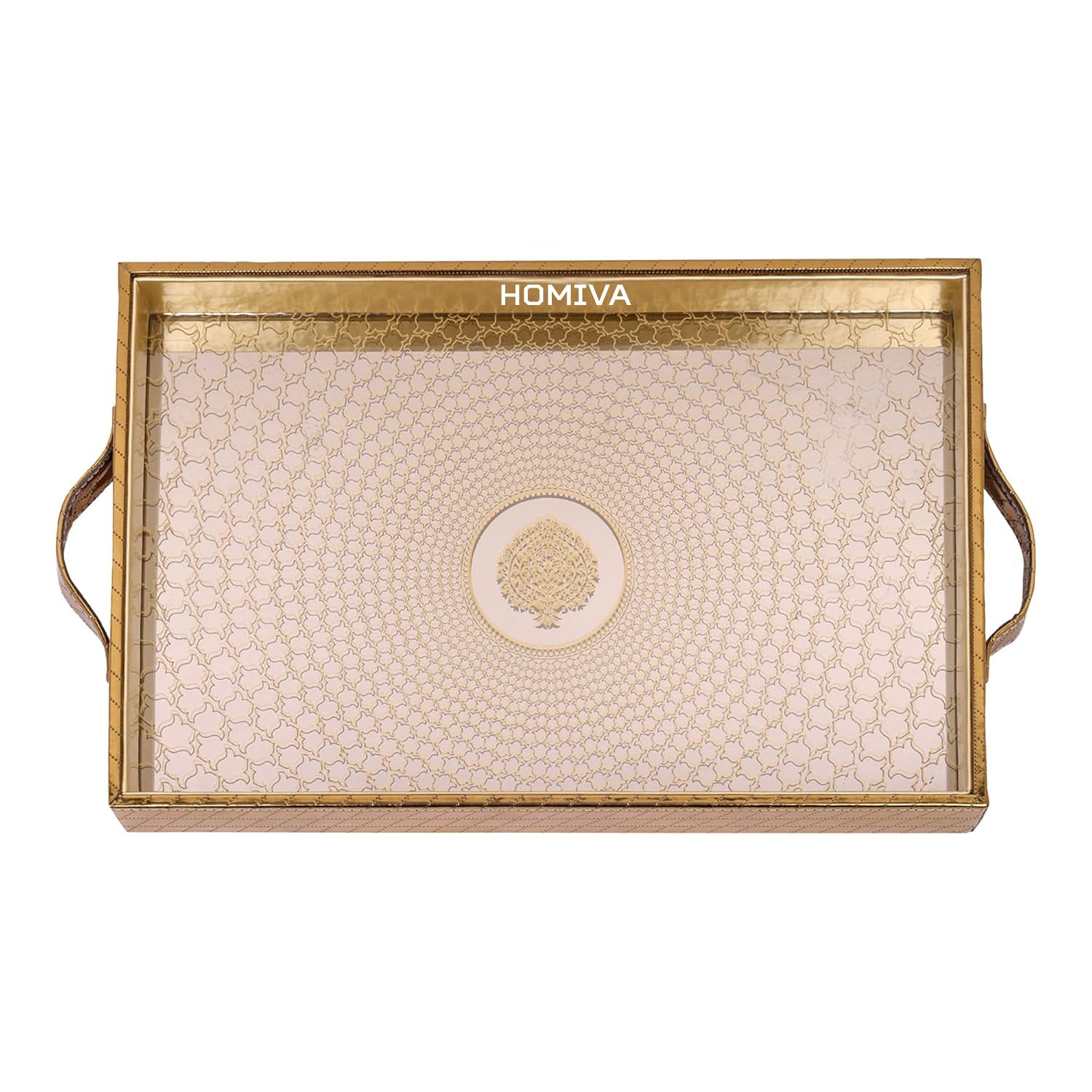 HOMIVA Stylish Leatherette Tray with Glass Bottom – Elegant & Durable for Serving and Organizing Home & Kitchen