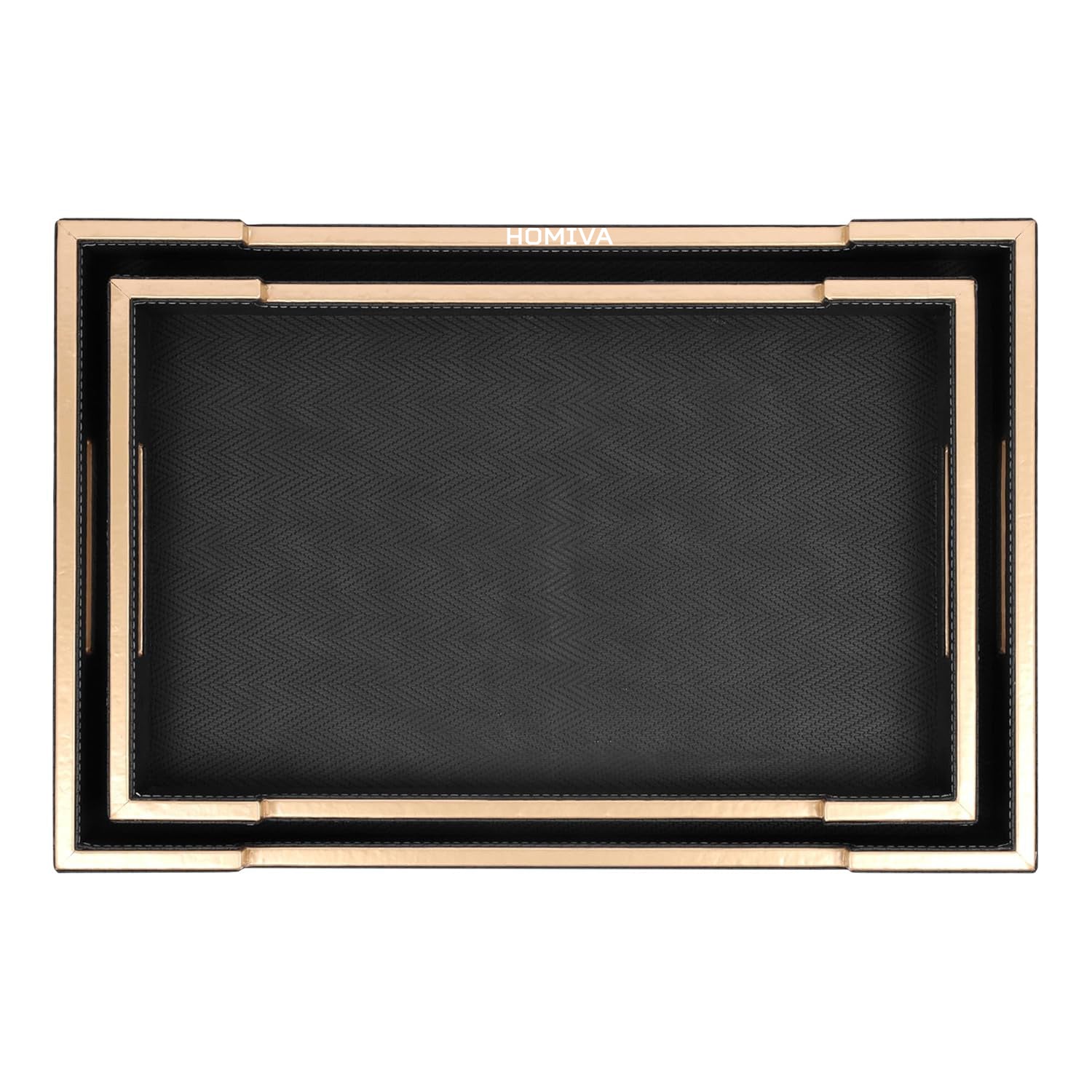 HOMIVA Set of 2 Black Leatherette Serving Trays, Elegant and Functional for Serving Drinks, Snacks at Home or Kitchen