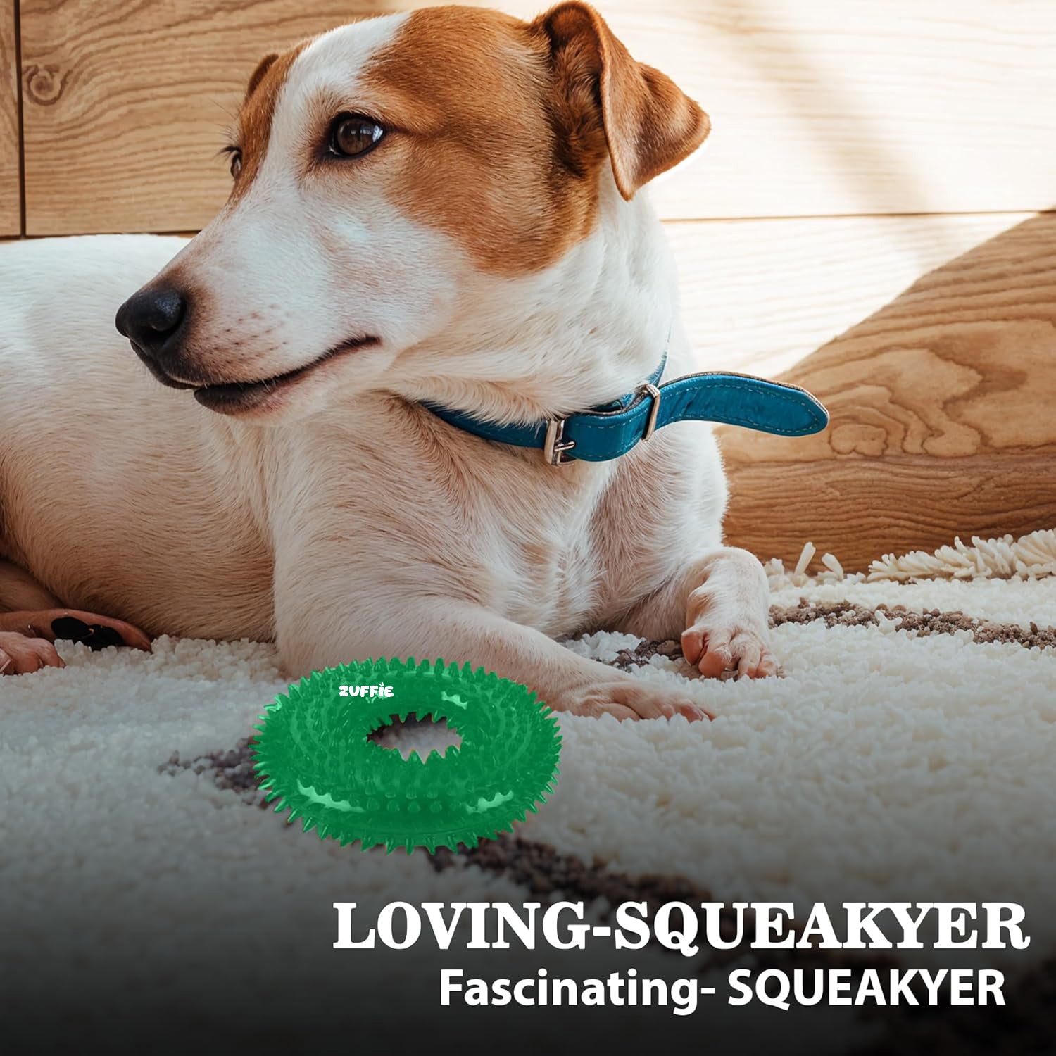 ZUFFIE Dog Spiky Ring Toy - Durable & Bouncy Rubber Chew Toy - Dark Green