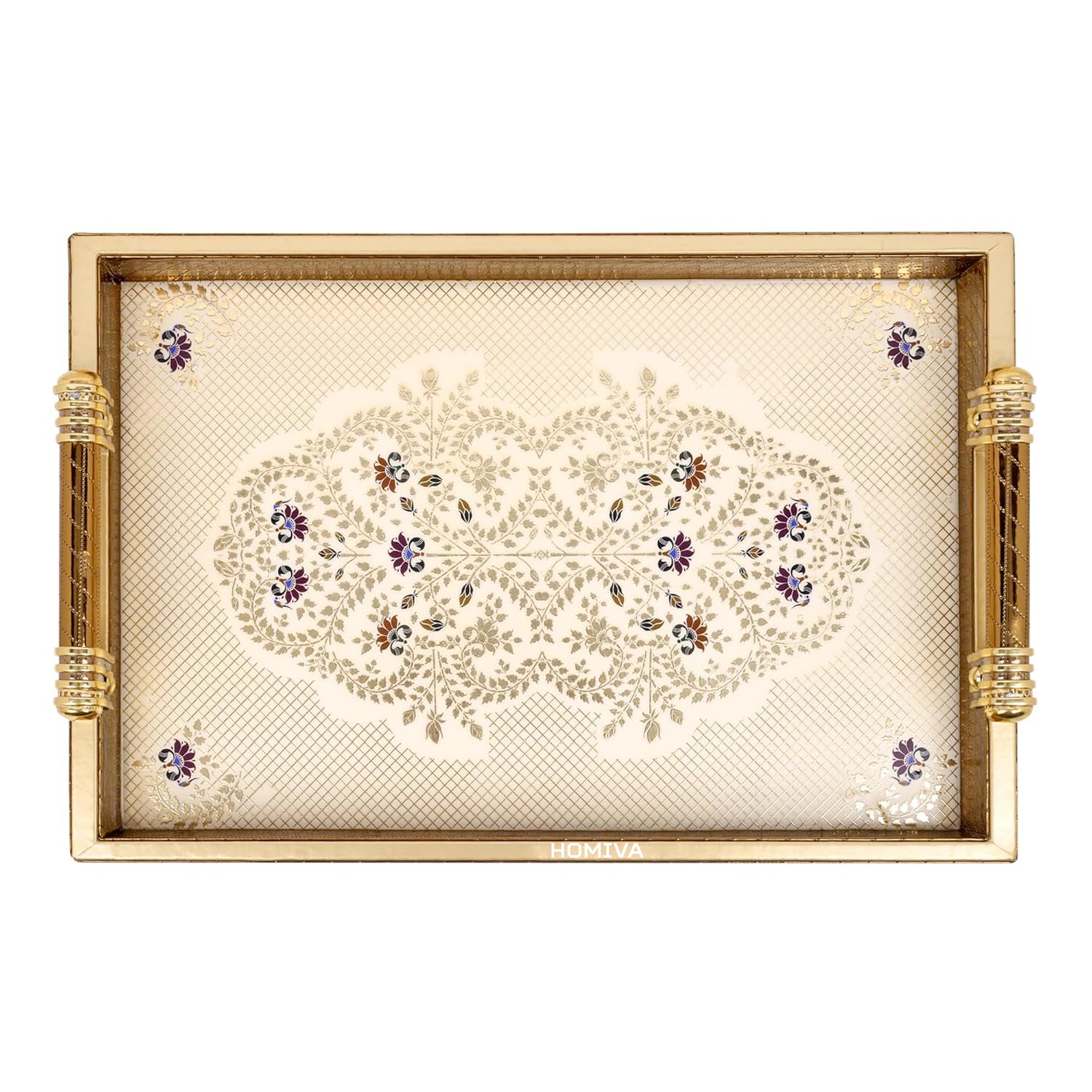 HOMIVA Elegant & Durable Leatherette Tray with Handles – Perfect for Serving Drinks, Snacks, and Organizing Home, Kitchen, and Coffee Table