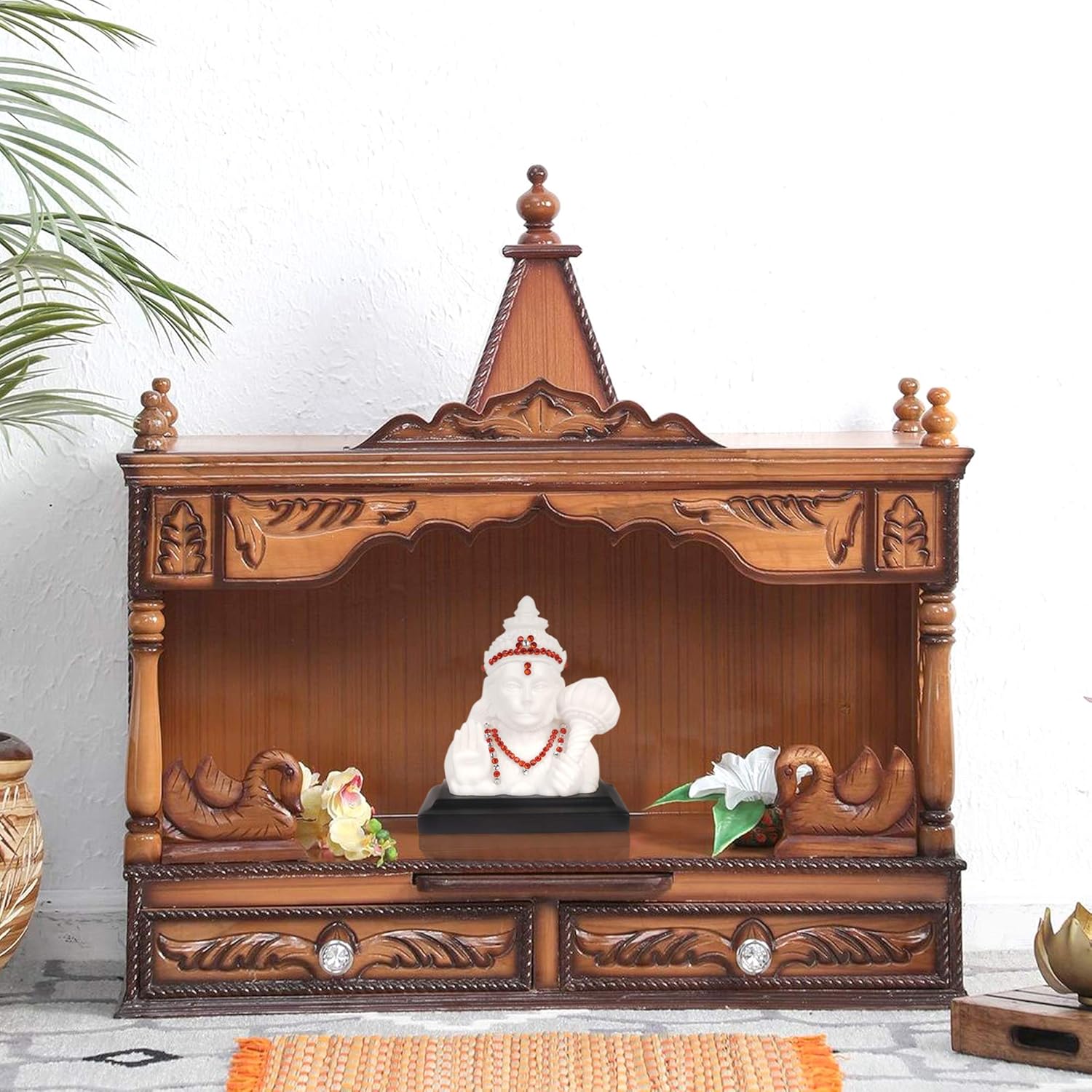 VOILA Lord Shree Hanuman Ji Car Dashboard Idol Poly Marble (White)