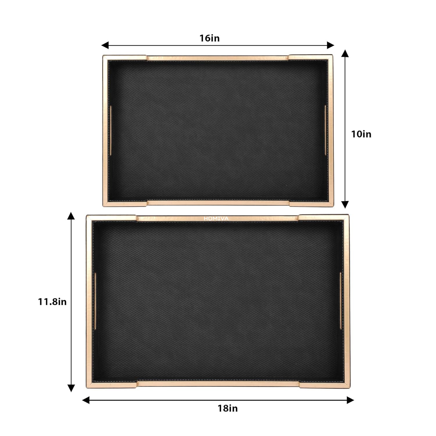 HOMIVA Set of 2 Black Leatherette Serving Trays, Elegant and Functional for Serving Drinks, Snacks at Home or Kitchen