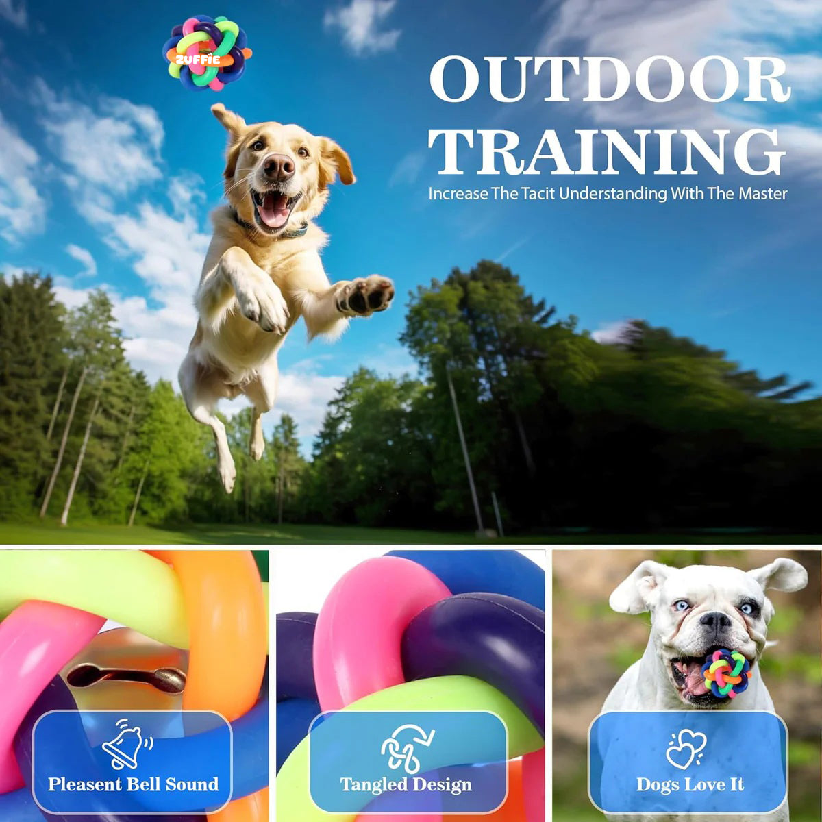 ZUFFIE Multi-Color Bouncy Dog Toy Ball For Small & Medium Dogs, Interactive Rubber Ball for Teething & Playtime