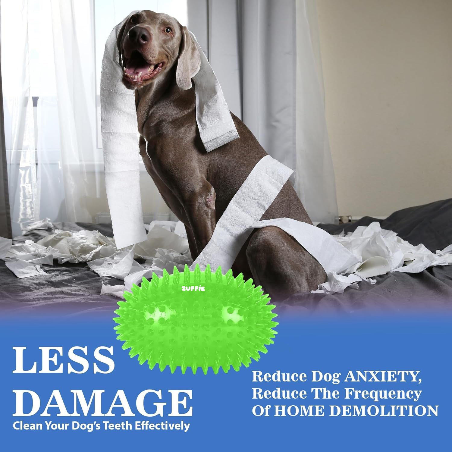 ZUFFIE Spiky Rubber Dog Toy - Durable & Chew-Resistant Fetch Toy - Green