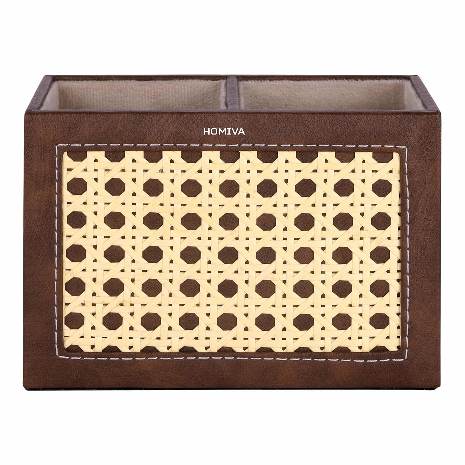 HOMIVA Stylish Leatherette Dual Compartments for Organizing Pens, Pencils and Stationery - Brown