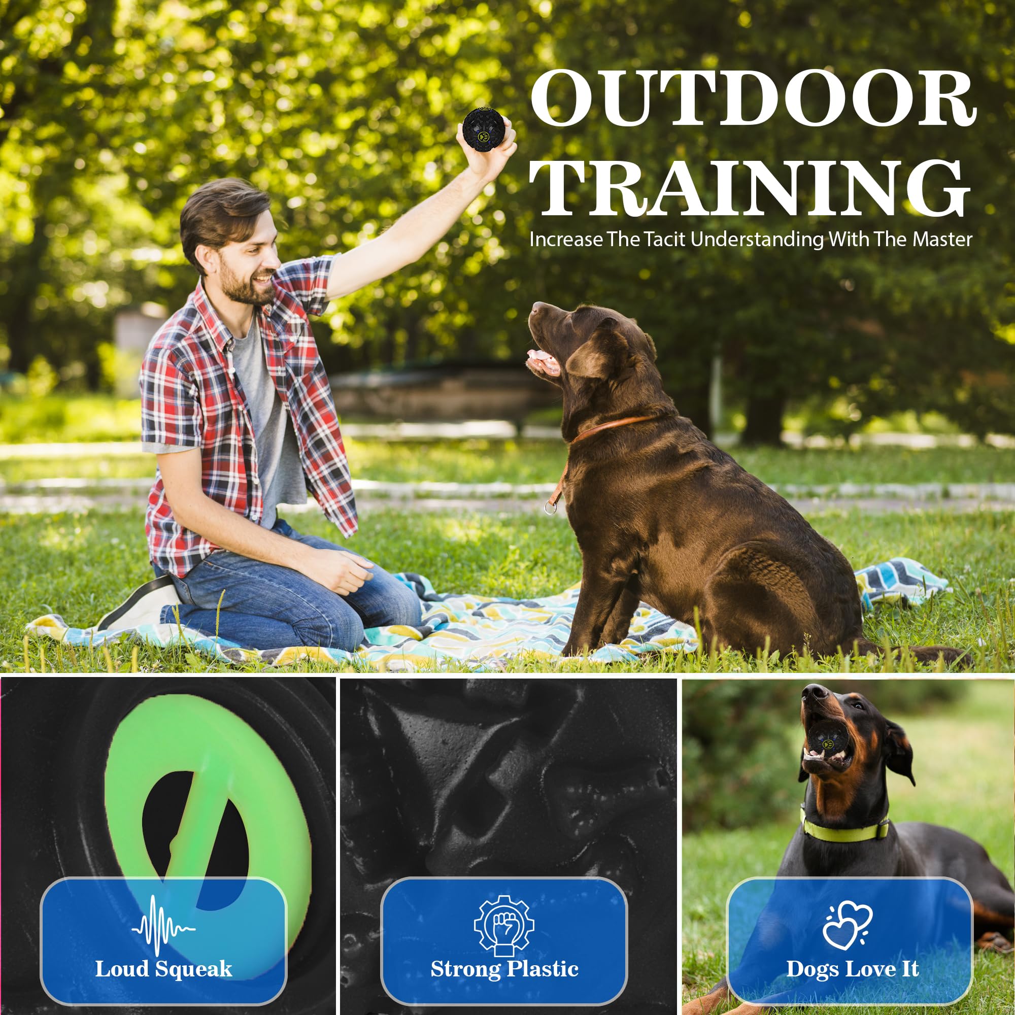 ZUFFIE Plastic Dog Toy Ball, Bouncy Fetch Ball with Handle for Easy Grip - Black