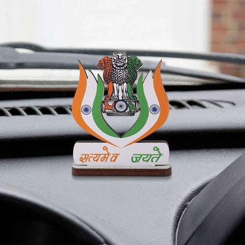 VOILA Indian Flag with Satyamev Jayate and Lotus Shape for Car Dashboard, Study Table, Home & Office