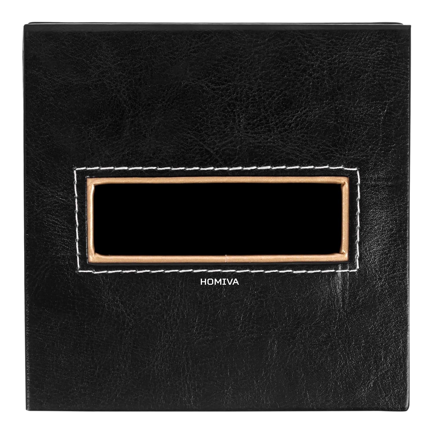 HOMIVA Medium-Sized Leatherette Tissue Holder for Home, Office - Black