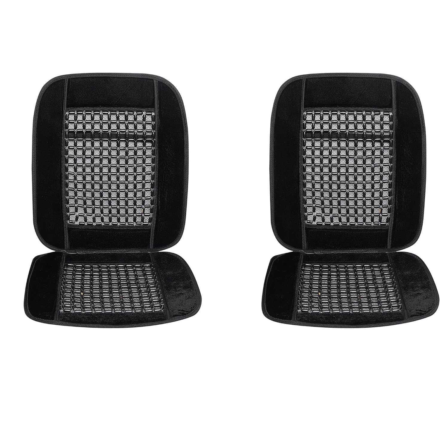 VOILA Wooden Beads Black Velvet Seat Cover for Cars, Chairs etc (Pack of 2)