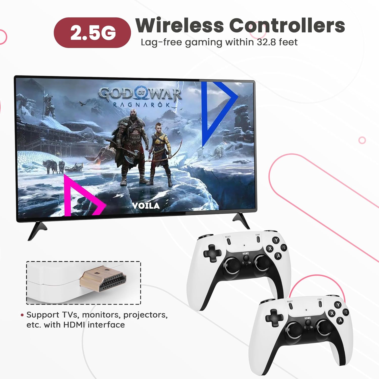 VOILA M22 V2.0 Gaming Console, Retro Gaming Stick, Wireless HD, 52 Emulators, 30,000+ Games, 64GB, Classic Edition with Tekken, GTA-Vice-City, God of War etc. CE, ROHS and BIS Certified, Original Unit.