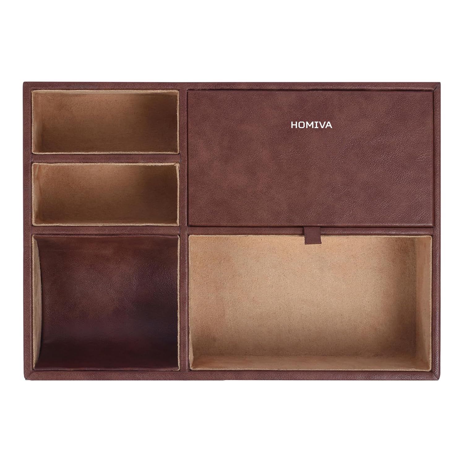 HOMIVA Leatherette Table Desk Organizer with Multiple Compartments – Brown