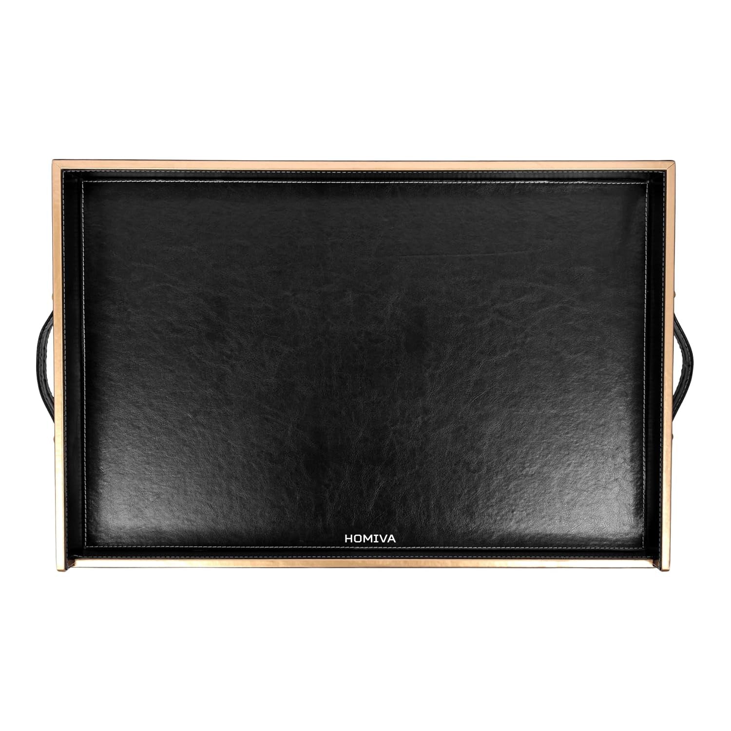 HOMIVA Elegant Black Leatherette Serving Tray – Stylish and Durable for Serving Drinks, Snacks, and Organizing Home & Kitchen