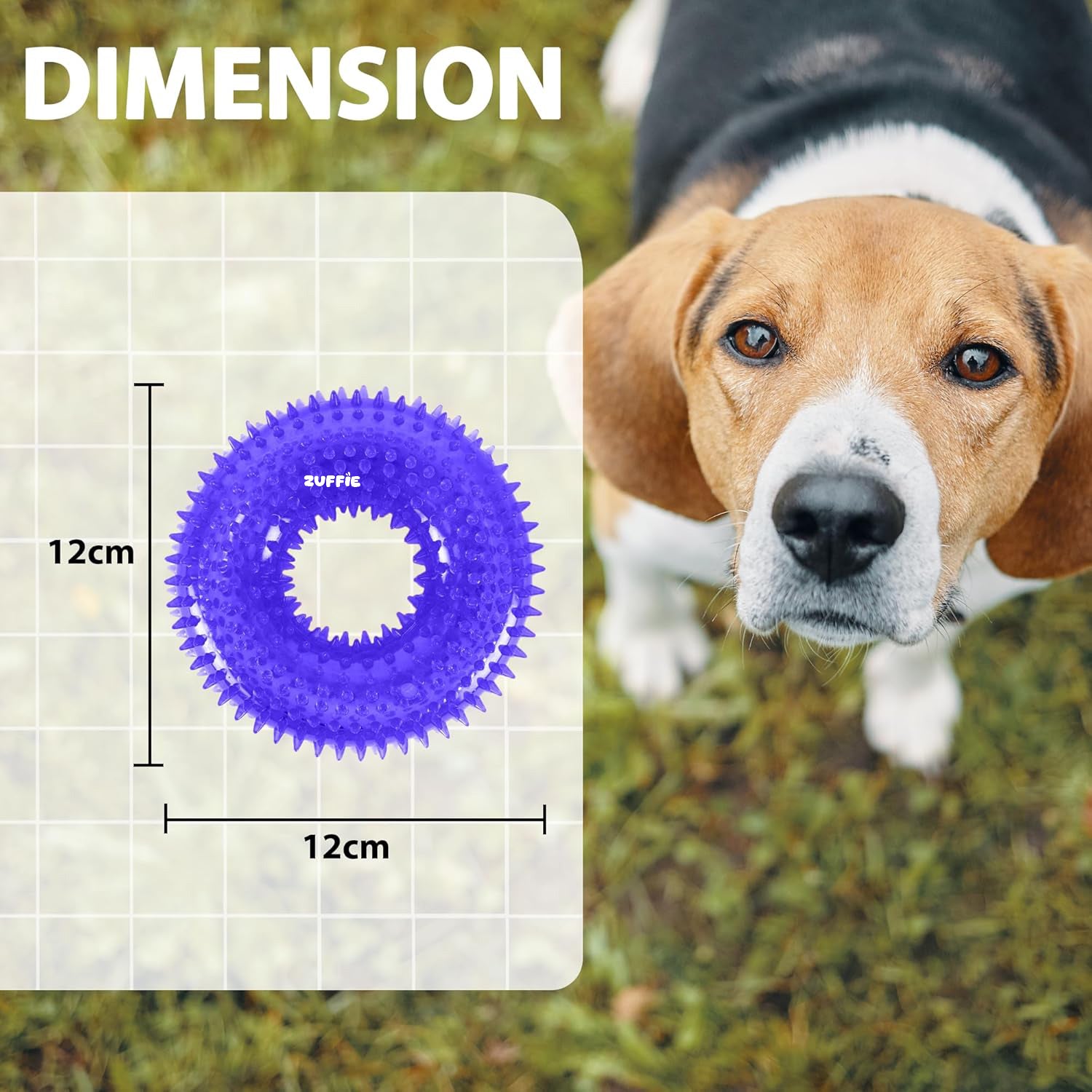 ZUFFIE Dog Spiky Ring Toy - Durable & Bouncy Rubber Chew Toy - Blue