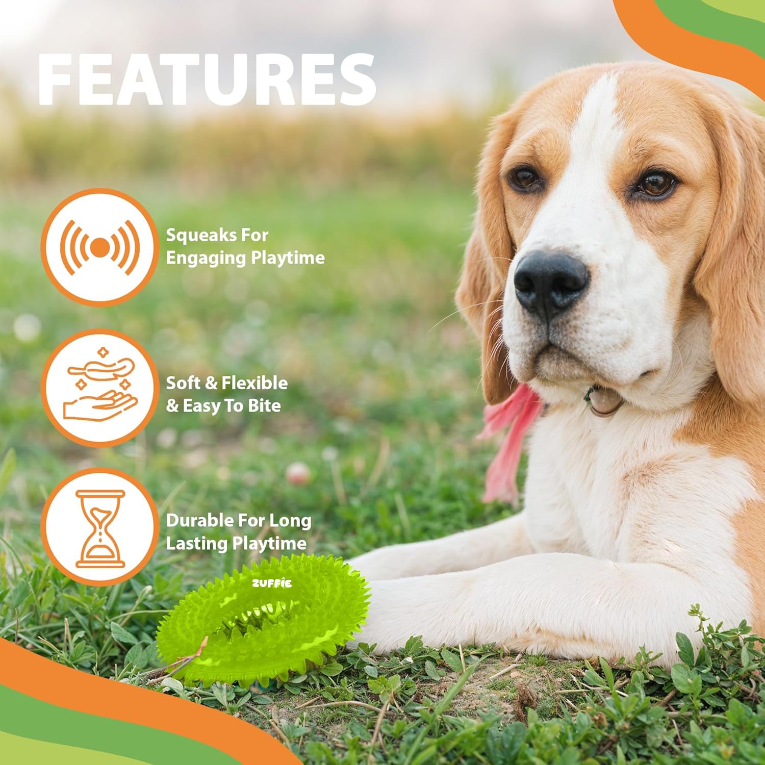 ZUFFIE Dog Spiky Ring Toy - Durable & Bouncy Rubber Chew Toy (Pack of 1) - Green