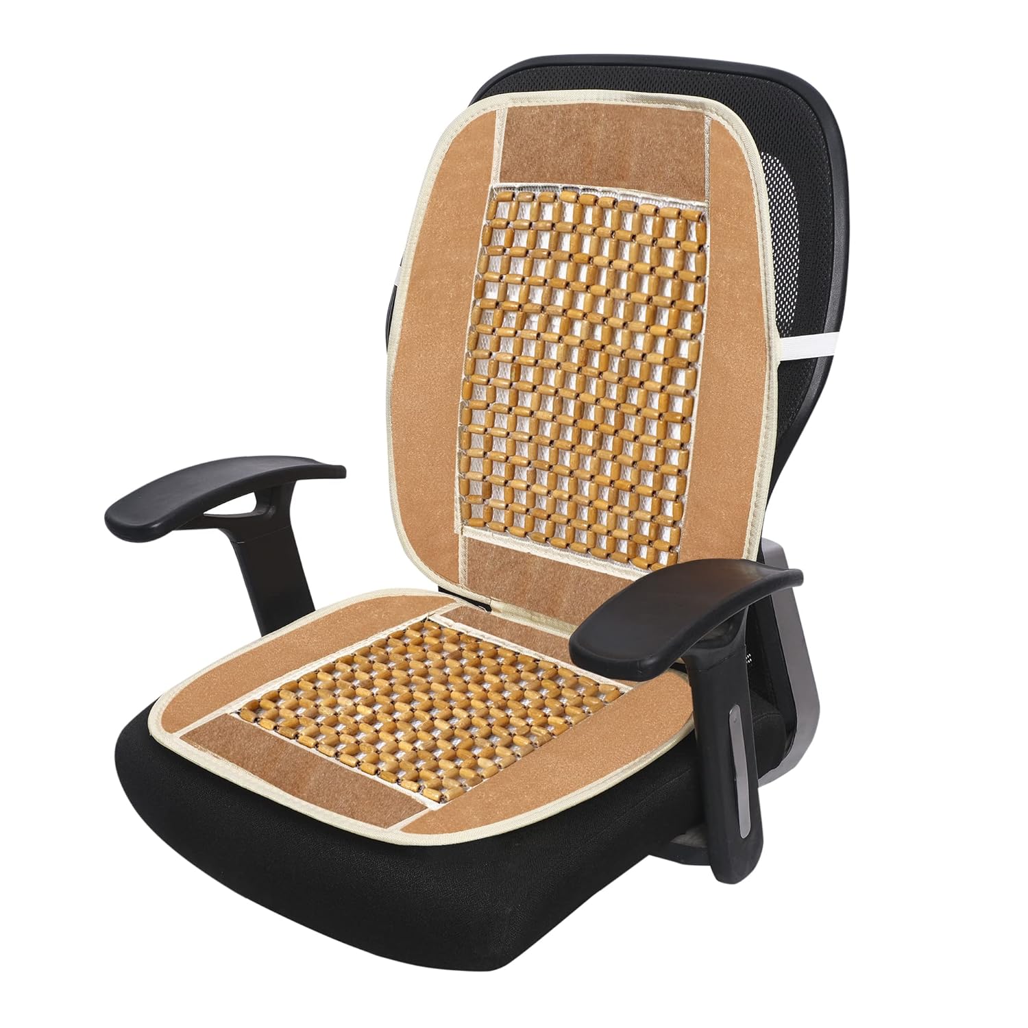 VOILA Wooden Beads Velvet Seat Cover for Car Beige