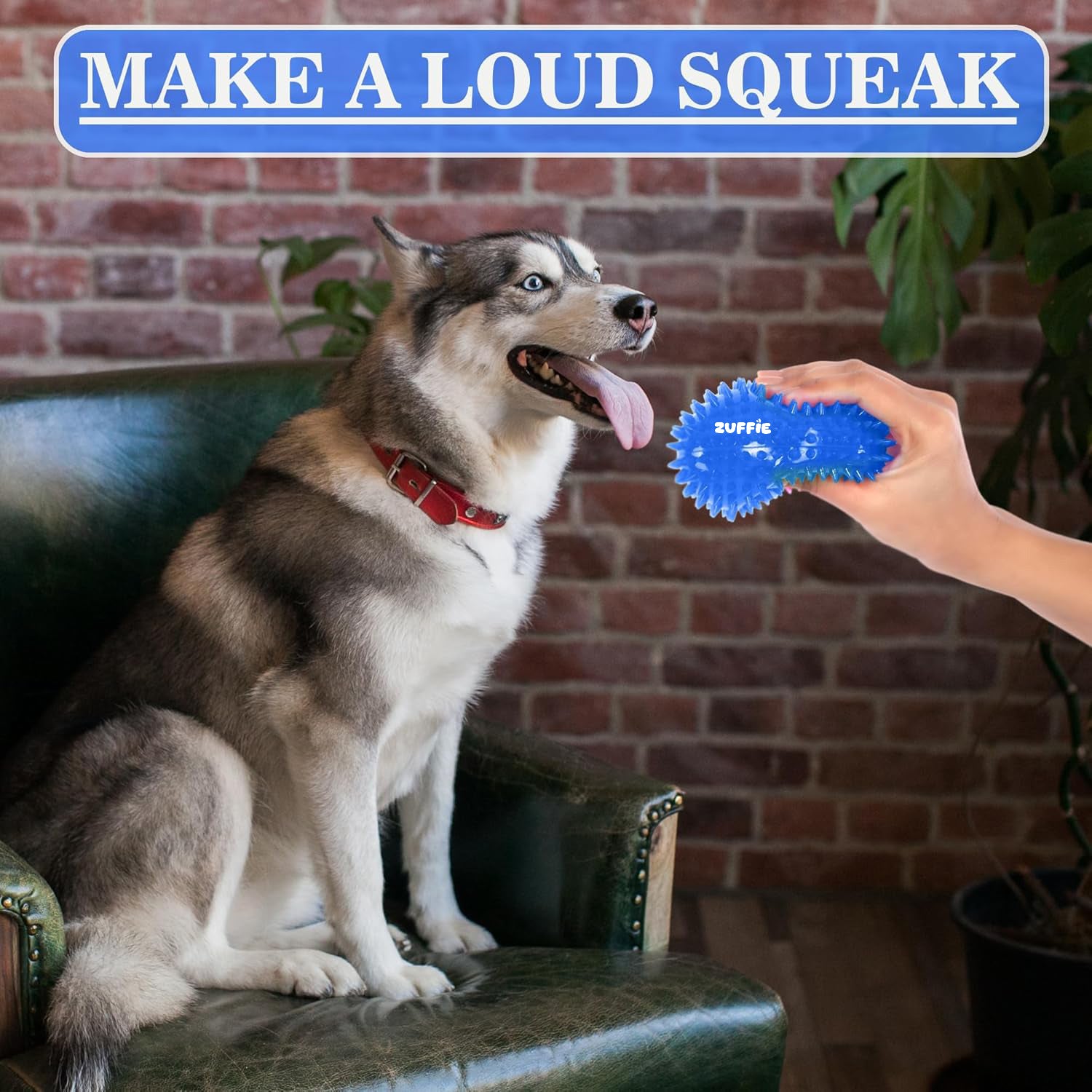 ZUFFIE Spiky Rubber Dog Toy - Durable & Chew-Resistant Fetch Toy for Medium to Extra Large Dogs - Blue