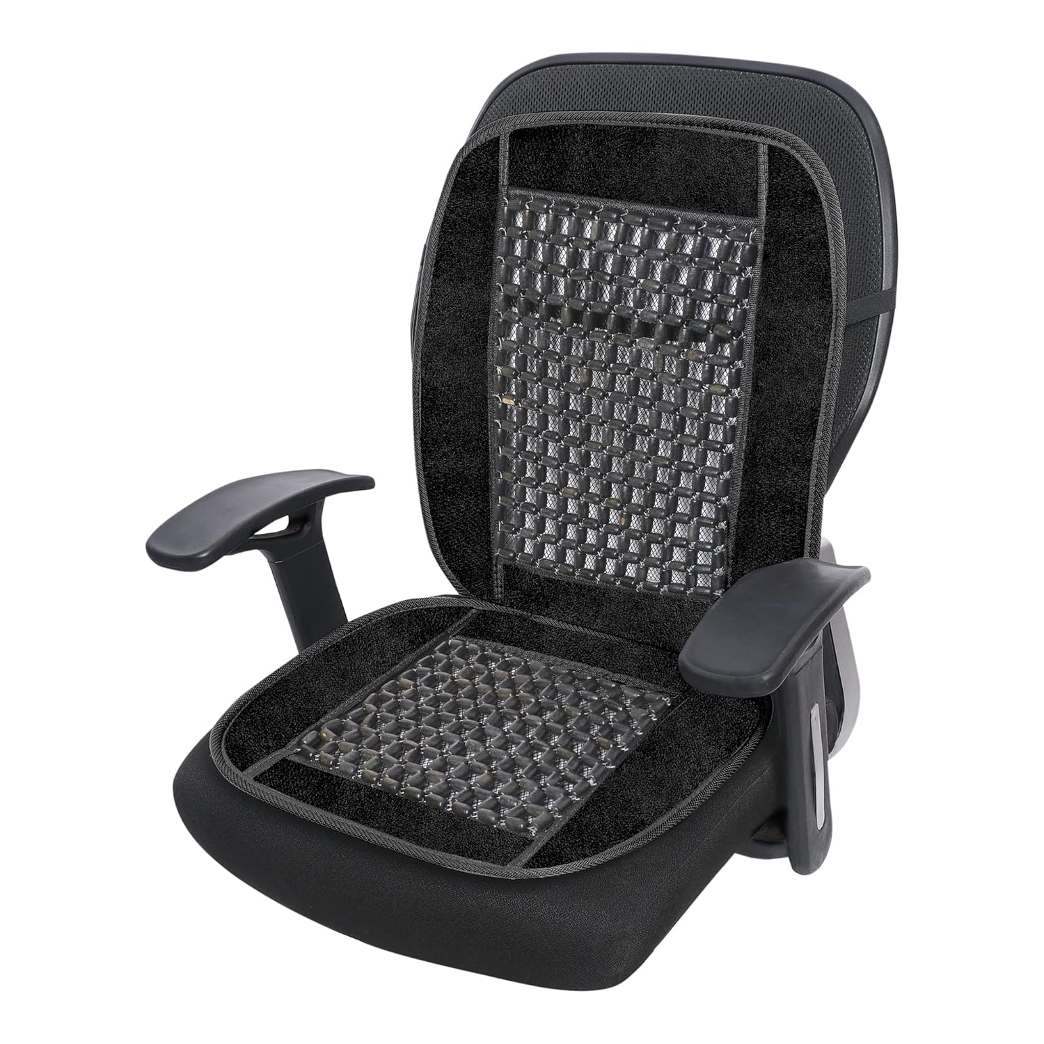 VOILA Wooden Beads Velvet Seat Cover for Cars, Chairs etc (Black)