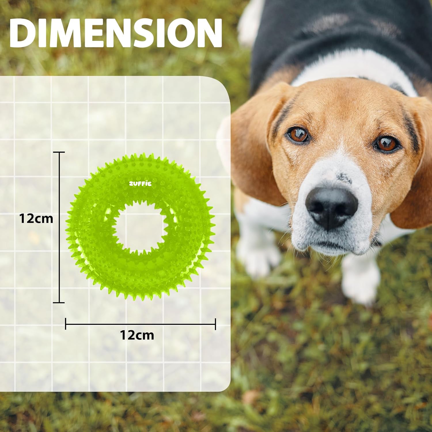 ZUFFIE Dog Spiky Ring Toy - Durable & Bouncy Rubber Chew Toy (Pack of 1) - Green