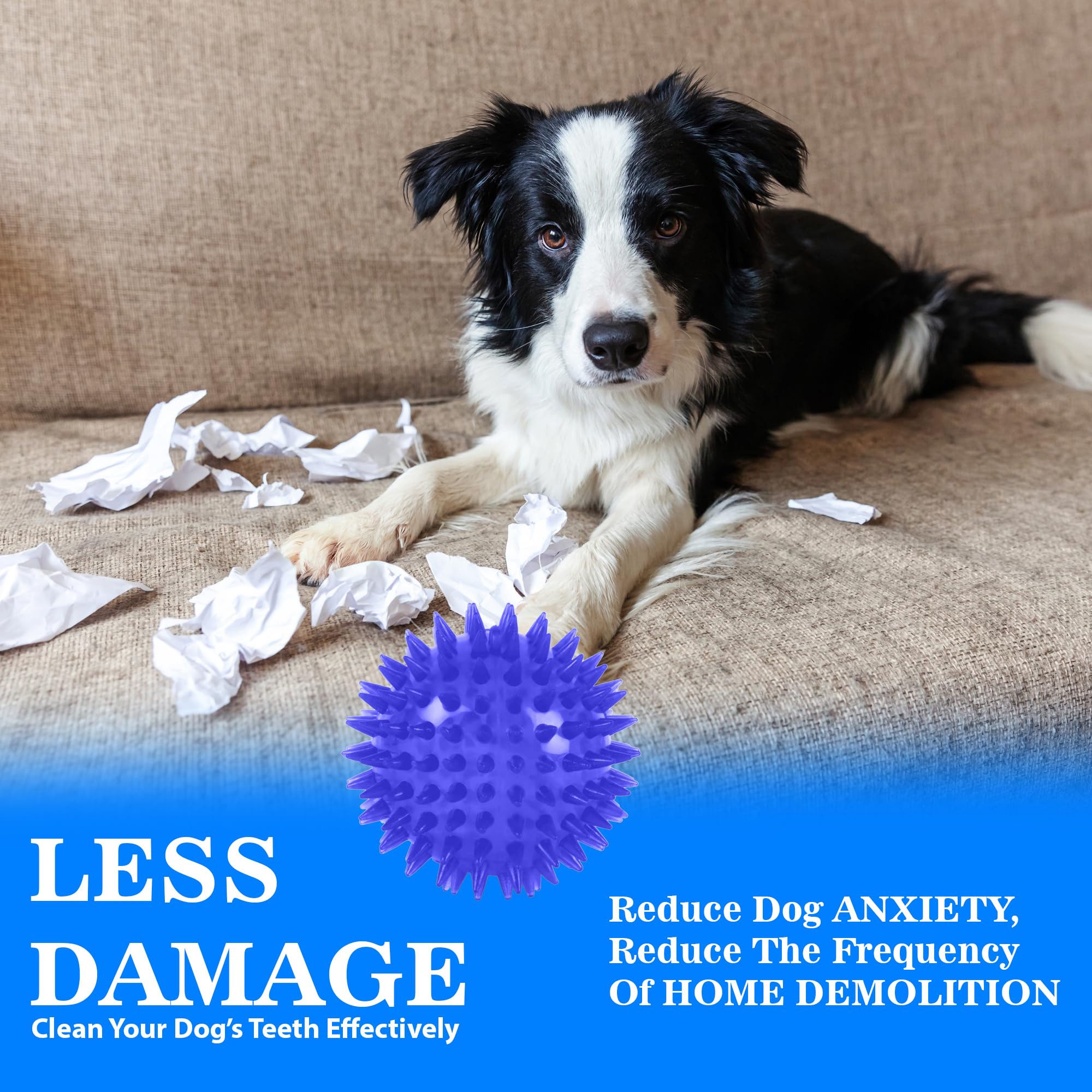 ZUFFIE Spiky Dog Toy Ball Interactive, Durable, Safe Chew Toy - Blue