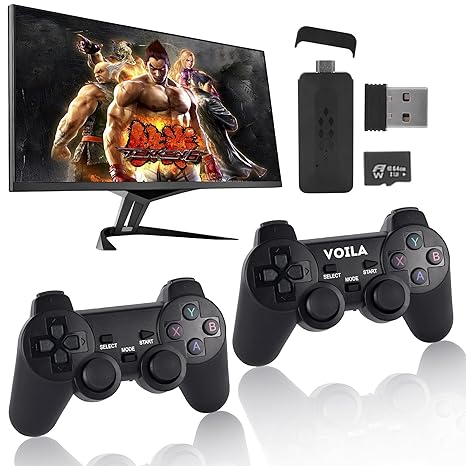 VOILA M33 Wireless Gaming Console, 3D Gaming Stick, Video Game Console, 4K HD TV Output, Built-in 30000+ Games, 64 gb Memory Card, good for all ages, CE, ROHS and BIS Certified, Original Unit.