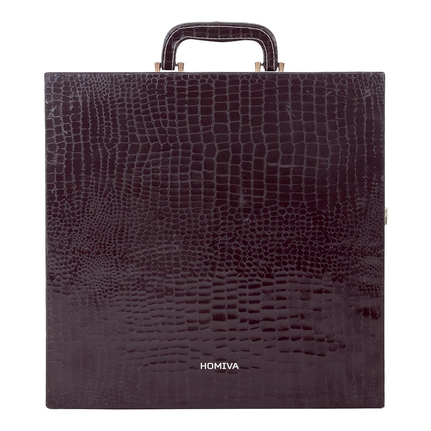 HOMIVA Stylish Leatherette Bar Box Storage for Bottles Glasses and Bar Accessories - Plum