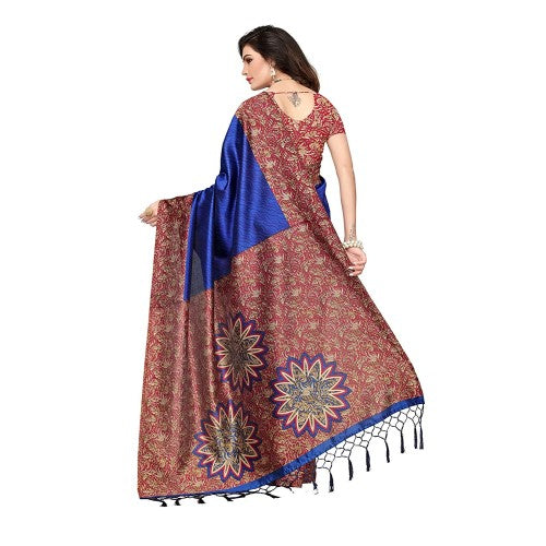 VOILA Printed Mysore Art Silk Saree Blue
