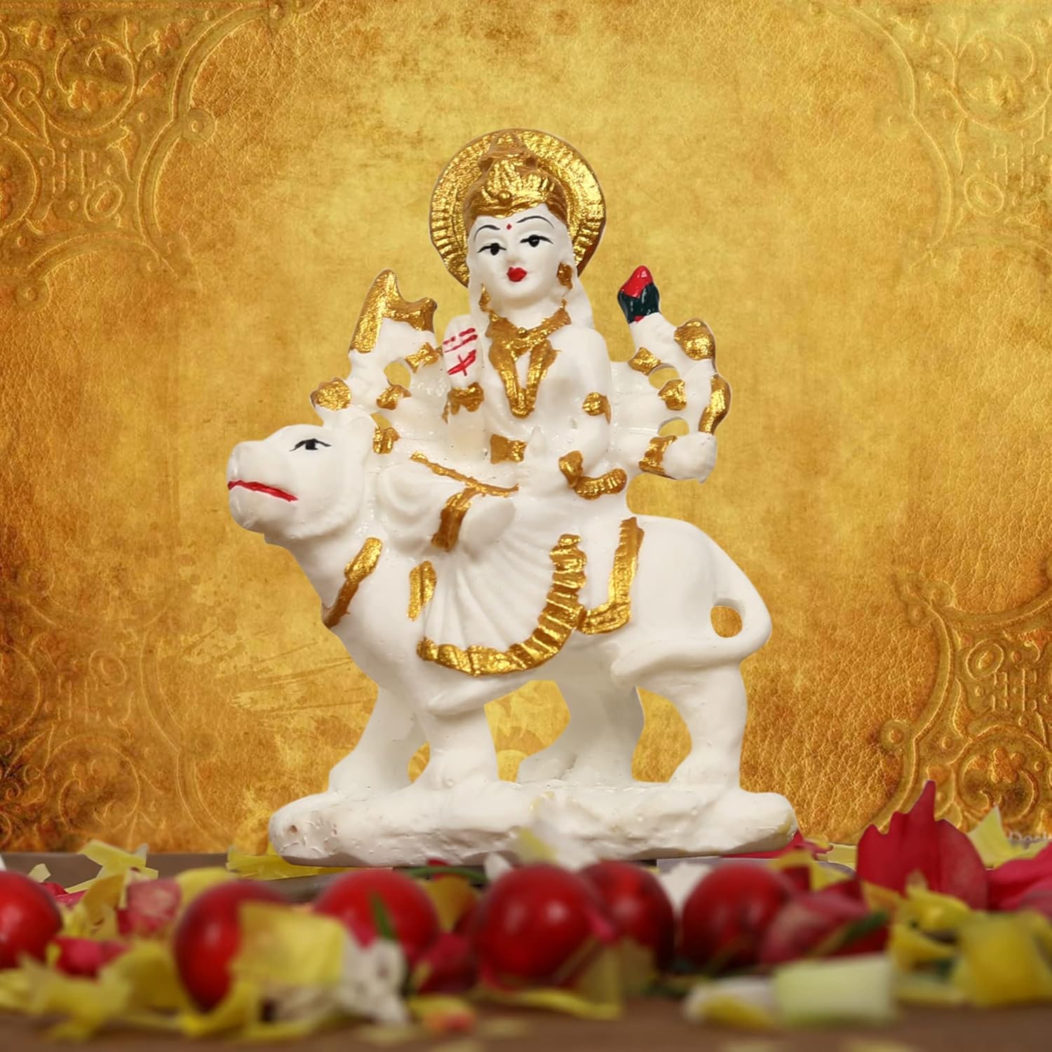 VOILA Durga Mata Ji Idol in Poly Marble – Ideal for Mandir and Car Dashboard