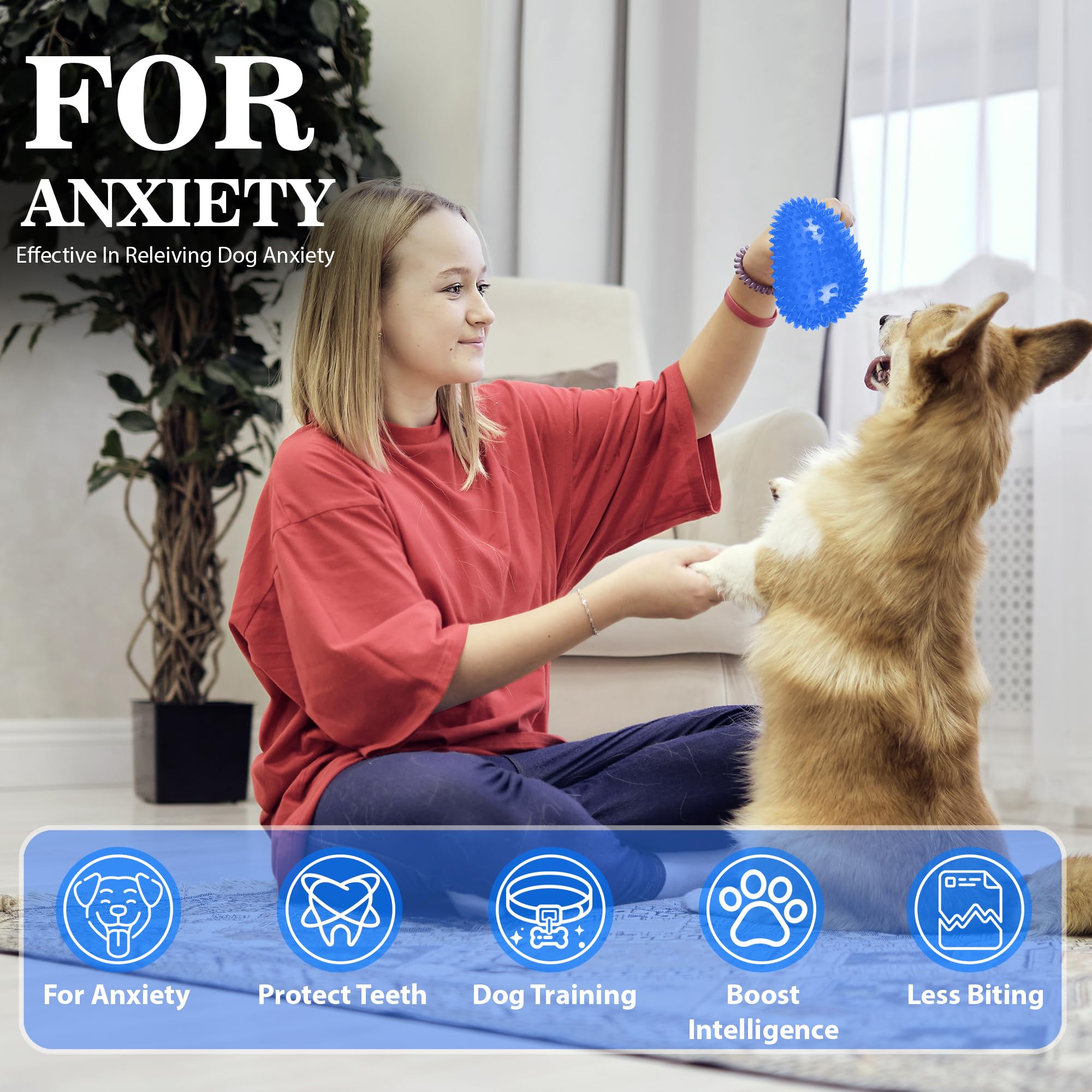 ZUFFIE Spiky Rubber Dog Toy, Durable & Chew-Resistant Pet Toy for Dogs - Blue